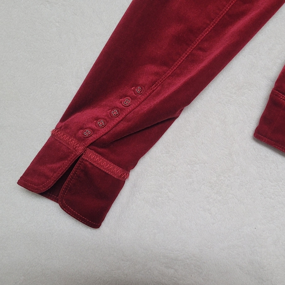 White House Black Market Vintage 90s Ruby Red Velvet Corset Style Cropped Jacket - Picture 6 of 11